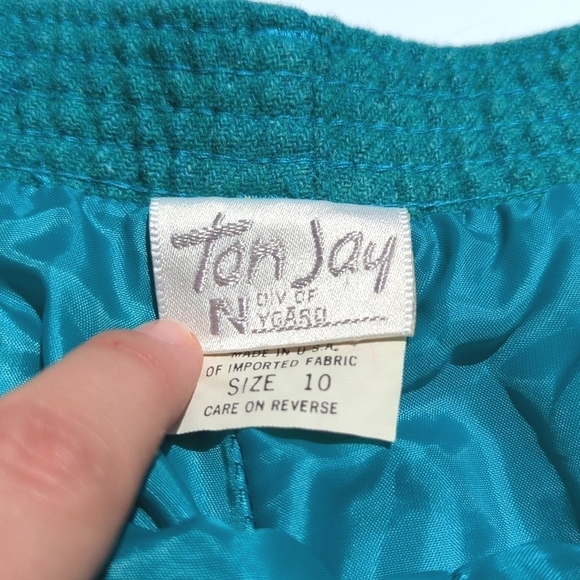 TanJay 90's Vintage Wool Blend High Waisted Straight Leg Trousers Teal Blue 10 - Picture 8 of 12